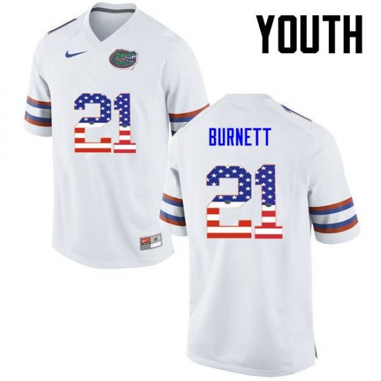 Youth Florida Gators #21 McArthur Burnett NCAA Nike White USA Flag Fashion Authentic Stitched College Football Jersey ZPV0262KM